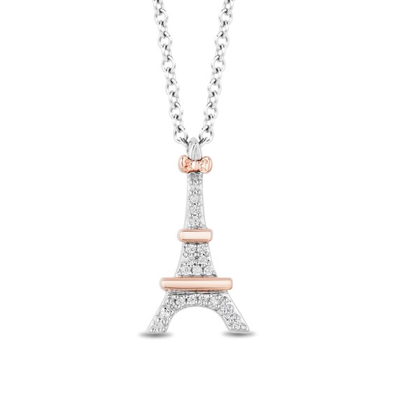 Disney Treasures Aristocats 0.04 CT. T.W. Diamond Eiffel Tower Pendant in Sterling Silver and 10K Rose Gold - 19"