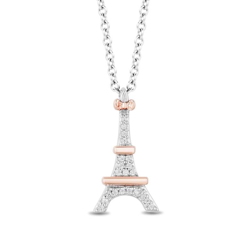 Disney Treasures Aristocats 0.04 CT. T.W. Diamond Eiffel Tower Pendant in Sterling Silver and 10K Rose Gold - 19"