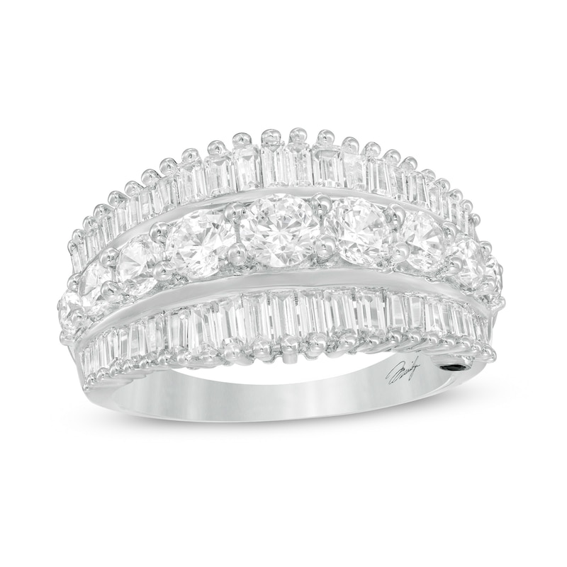 Main Image 1 of Marilyn Monroe™ Collection 1.95 CT. T.W. Baguette and Round Diamond Multi-Row Ring in 14K White Gold