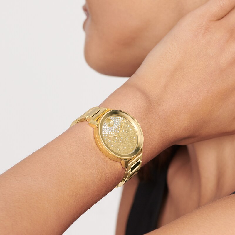 Main Image 2 of Ladies' Movado Bold® Evolution Crystal Accent Gold-Tone IP Watch with Gold-Tone Dial (Model: 3600705)