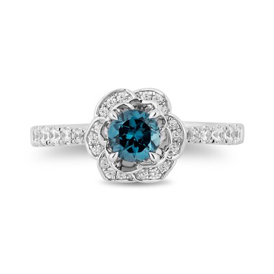 Enchanted Disney Cinderella 5.0mm London Blue Topaz and 0.29 CT. T.W. Diamond Frame Engagement Ring in 14K White Gold