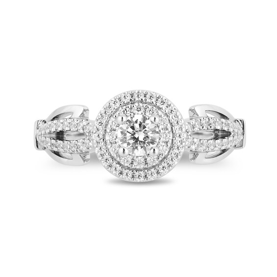 Enchanted Disney Tiana 0.58 CT. T.W. Diamond Double Frame Split Shank Engagement Ring in 14K White Gold