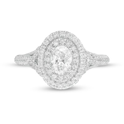 Vera Wang Love Collection 0.95 CT. T.W. Oval Diamond Double Frame Engagement Ring in 14K White Gold