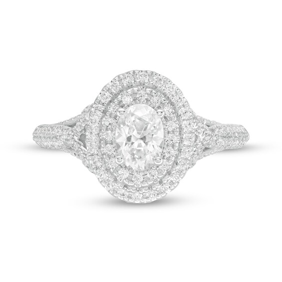 Vera Wang Love Collection 0.95 CT. T.W. Oval Diamond Double Frame Engagement Ring in 14K White Gold