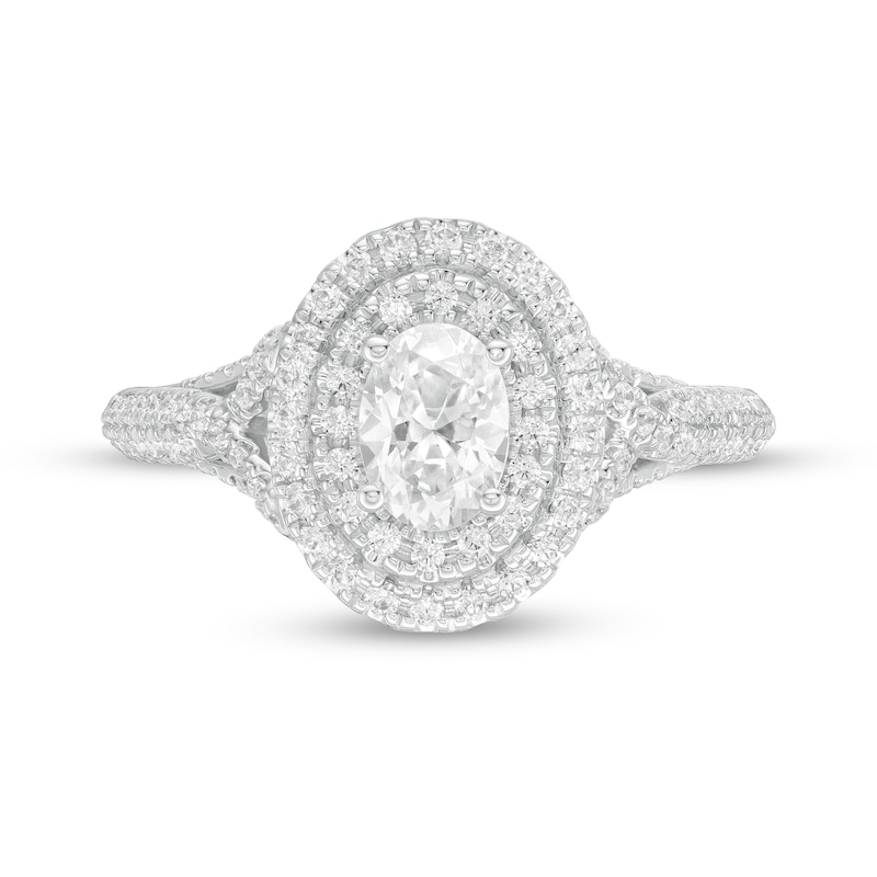Main Image 4 of Vera Wang Love Collection 0.95 CT. T.W. Oval Diamond Double Frame Engagement Ring in 14K White Gold