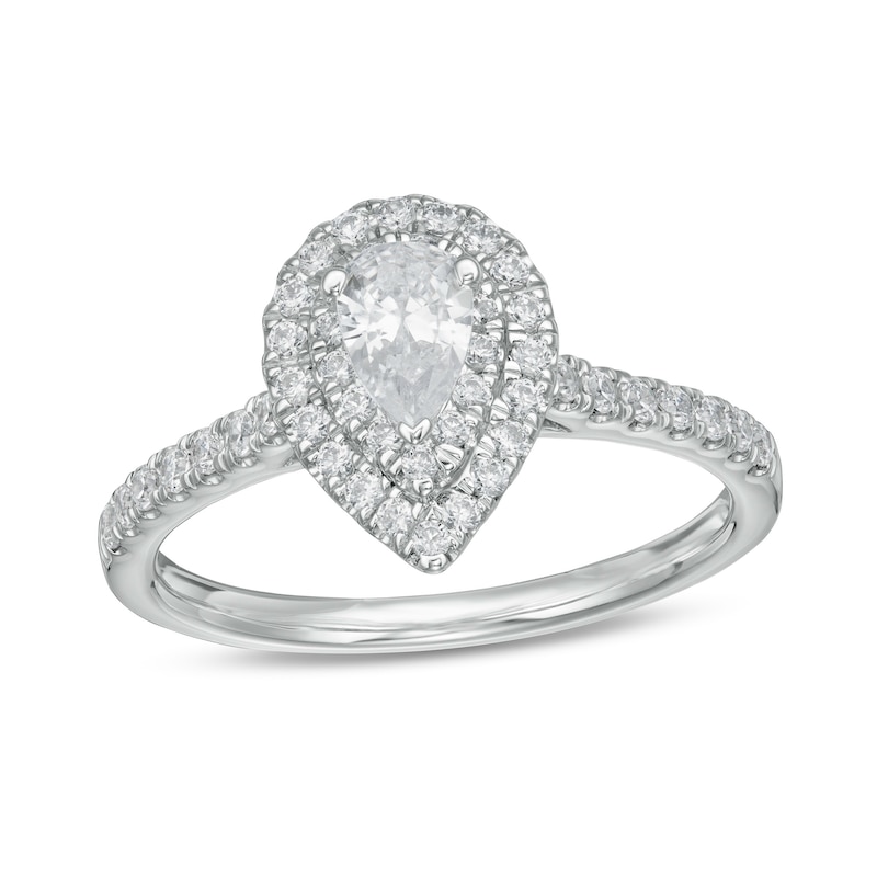 0.80 CT. T.W. Pear-Shaped Diamond Double Frame Engagement Ring in 10K White Gold (I/I2)|Peoples Jewellers