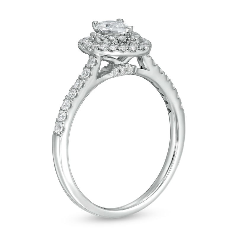 0.80 CT. T.W. Pear-Shaped Diamond Double Frame Engagement Ring in 10K White Gold (I/I2)
