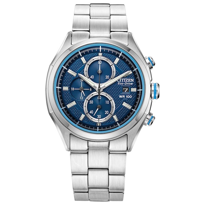 Men's Citizen Eco-Drive Drive Chronograph Watch with Textured Dark Blue Dial (Model: CA0430-54M)
