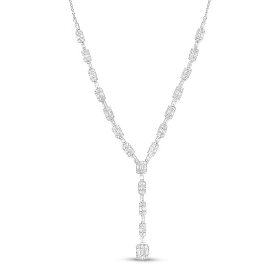 2.00 CT. T.W. Baguette and Round Diamond "Y" Necklace in 10K White Gold 2.00 CT. T.W. Baguette and Round Diamond "Y" Necklace in 10K White Gold