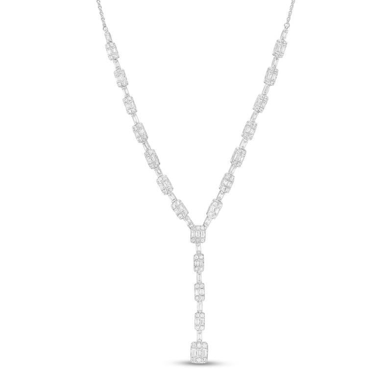 2.00 CT. T.W. Baguette and Round Diamond "Y" Necklace in 10K White Gold|Peoples Jewellers