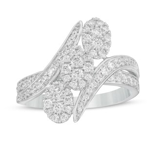 1.00 CT. T.W. Composite Diamond Three Stone Bypass Ring in 10K White Gold