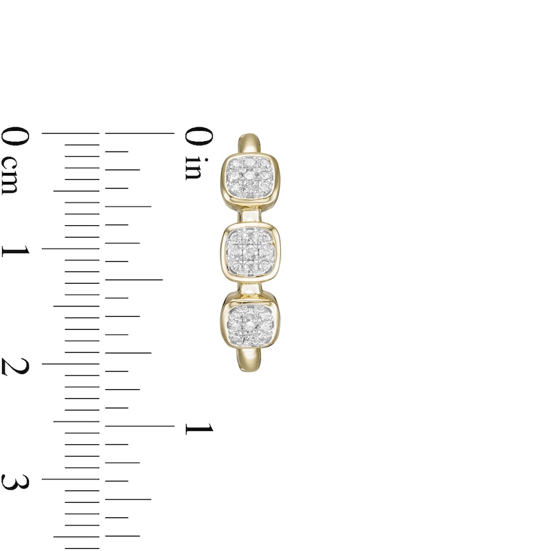 Main Image 3 of 0.25 CT. T.W. Composite Cushion Diamond Linear Three Stone Hoop Earrings in 10K Gold