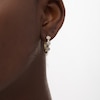 Thumbnail Image 2 of 0.20 CT. T.W. Composite Diamond Hexagon Linear Three Stone Hoop Earrings in 10K Gold