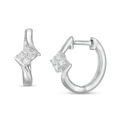 0.10 CT. T.W. Quad Diamond Bypass Huggie Hoop Earrings in 10K White Gold