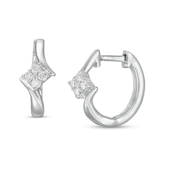 0.10 CT. T.W. Quad Diamond Bypass Huggie Hoop Earrings in 10K White Gold