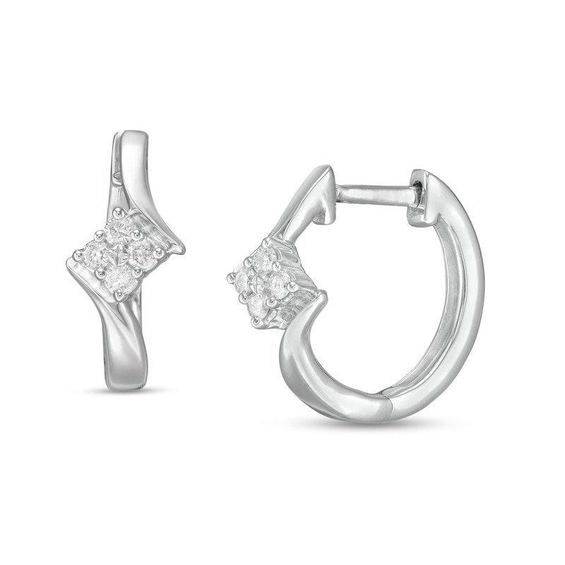 0.10 CT. T.W. Quad Diamond Bypass Huggie Hoop Earrings in 10K White Gold