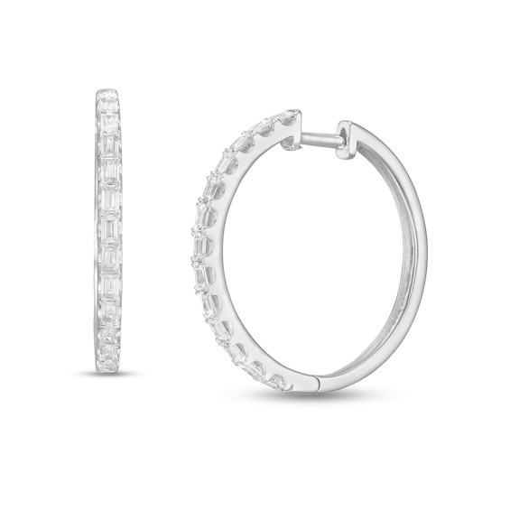 1.00 CT. T.W. Baguette Diamond Hoop Earrings in 10K White Gold