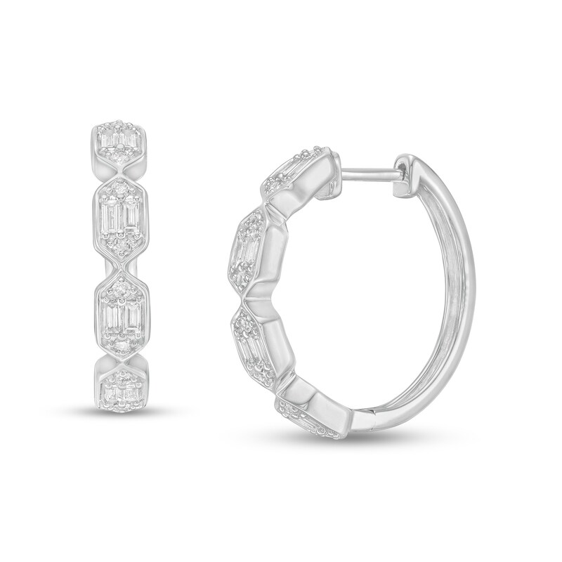 0.50 CT. T.W. Diamond Elongated Hexagon Hoop Earrings in 10K White Gold|Peoples Jewellers