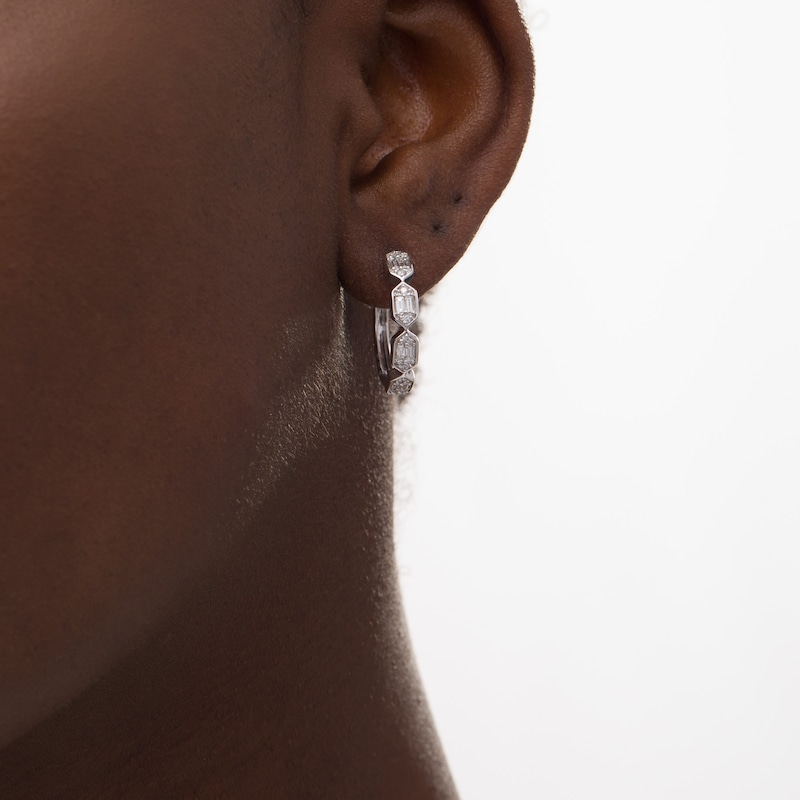 0.50 CT. T.W. Diamond Elongated Hexagon Hoop Earrings in 10K White Gold