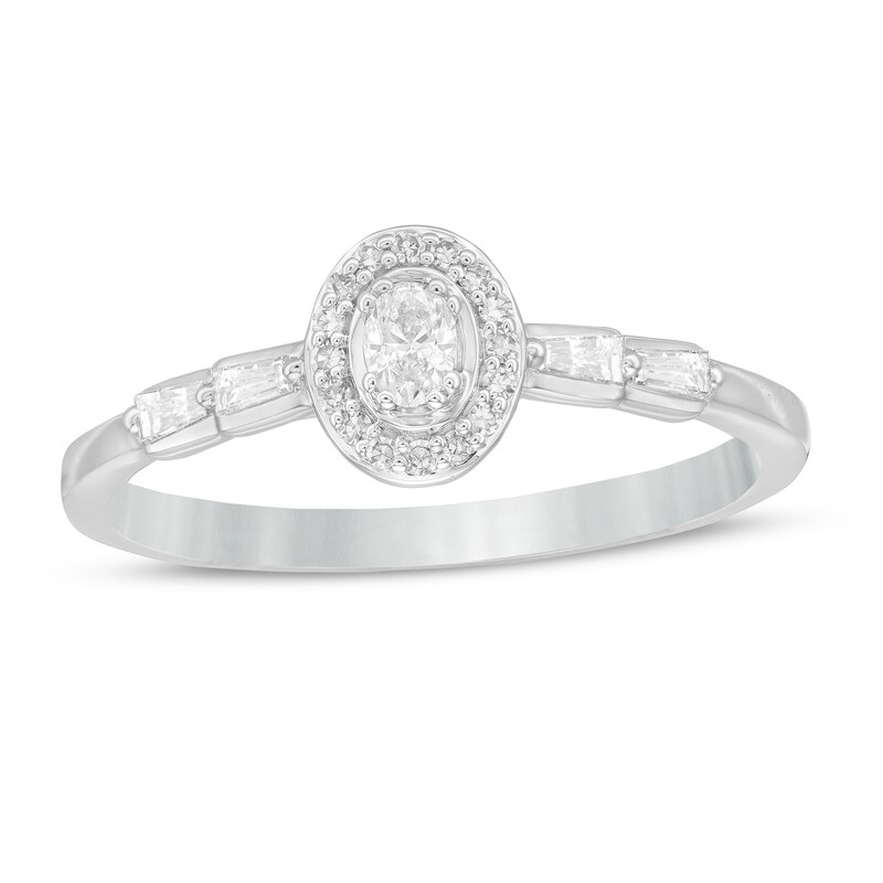 Main Image 1 of 0.20 CT. T.W. Oval Diamond Frame Promise Ring in 10K White Gold