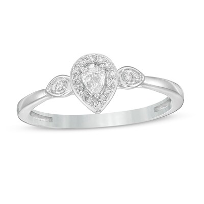 0.16 CT. T.W. Pear-Shaped Diamond Frame Promise Ring in 10K White Gold