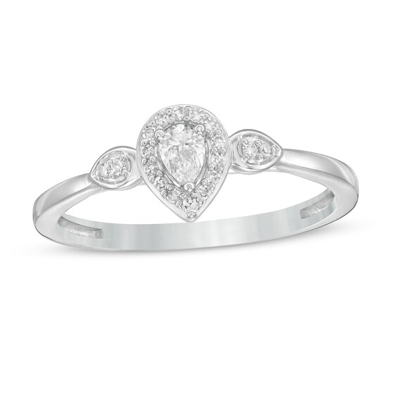 0.16 CT. T.W. Pear-Shaped Diamond Frame Promise Ring in 10K White Gold