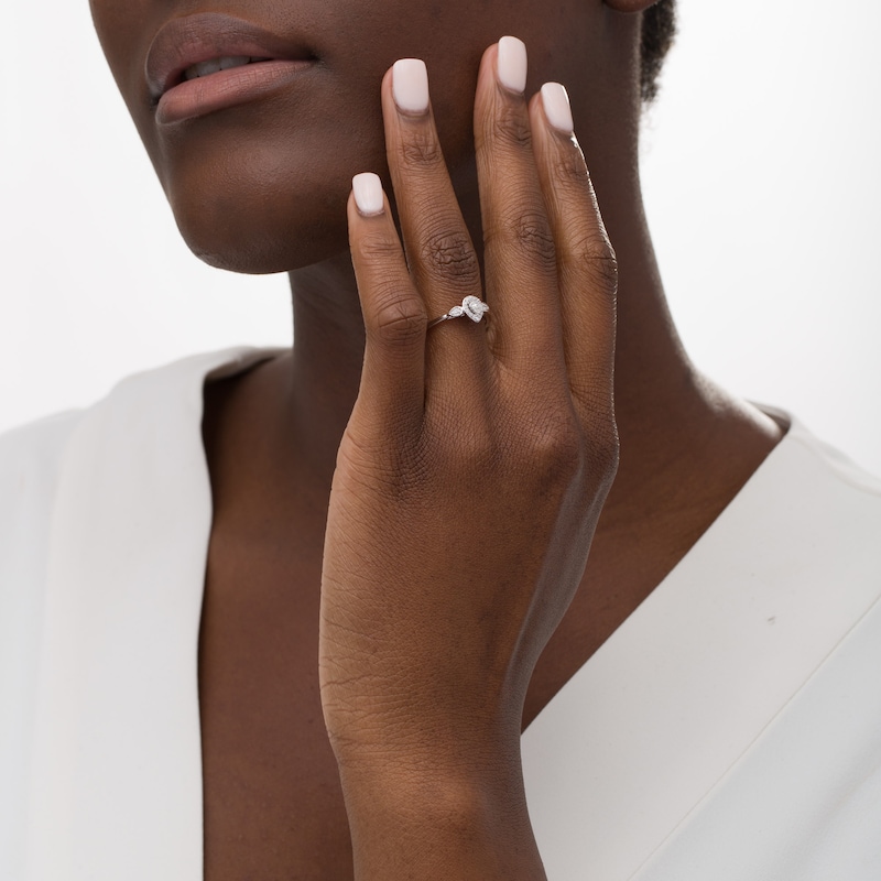 Main Image 2 of 0.16 CT. T.W. Pear-Shaped Diamond Frame Promise Ring in 10K White Gold