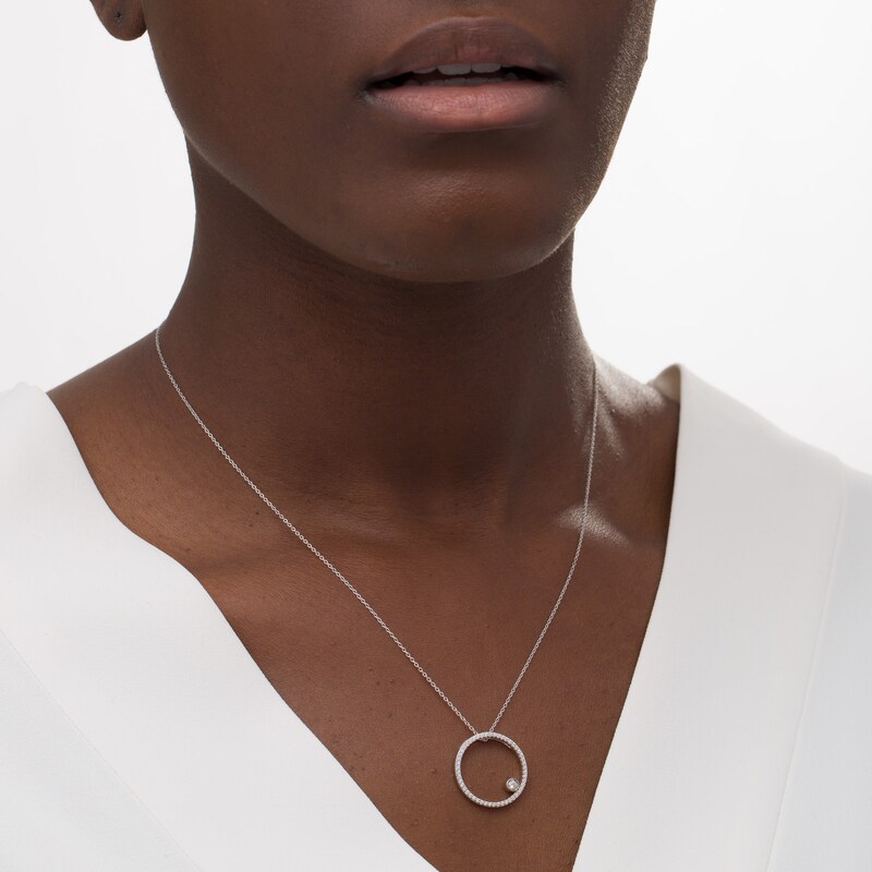 Main Image 2 of Marilyn Monroe™ Collection 0.23 CT. T.W. Diamond Circle Pendant in 10K White Gold