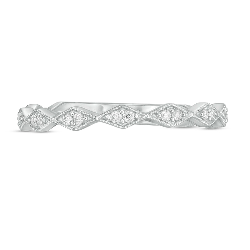 Main Image 4 of 0.05 CT. T.W. Diamond Vintage-Style Art Deco Anniversary Band in 10K White Gold
