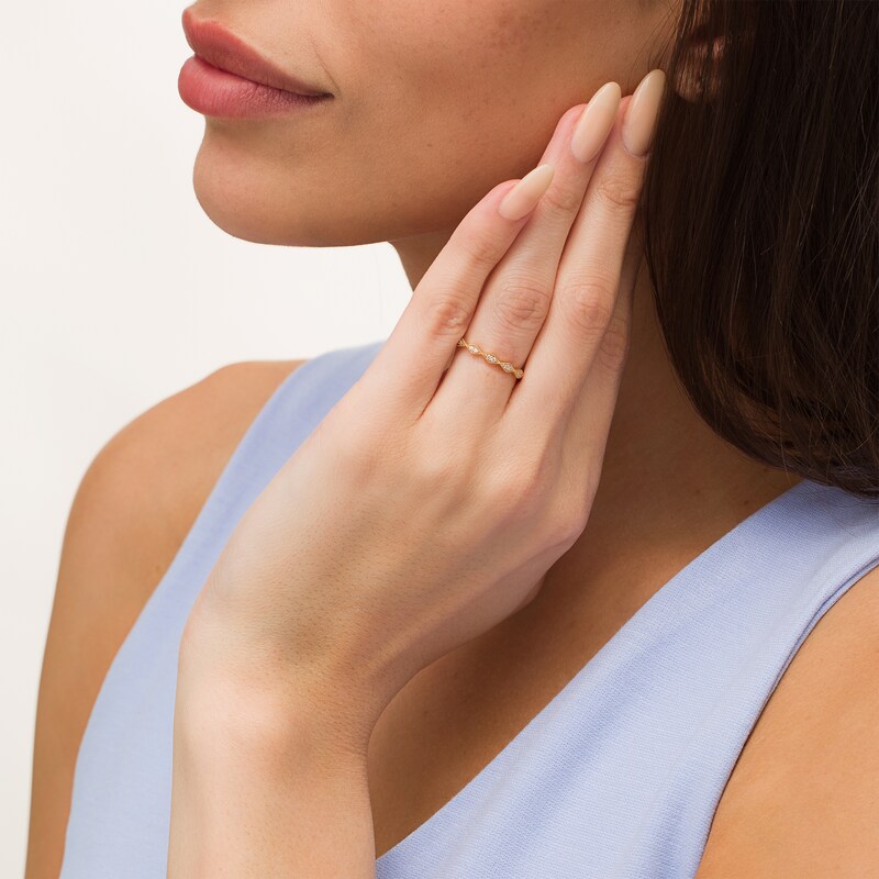 Main Image 2 of 0.05 CT. T.W. Diamond Vintage-Style Art Deco Anniversary Band in 10K Gold