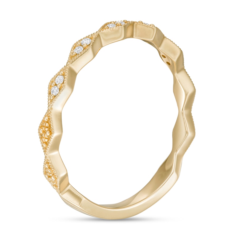 Main Image 3 of 0.05 CT. T.W. Diamond Vintage-Style Art Deco Anniversary Band in 10K Gold