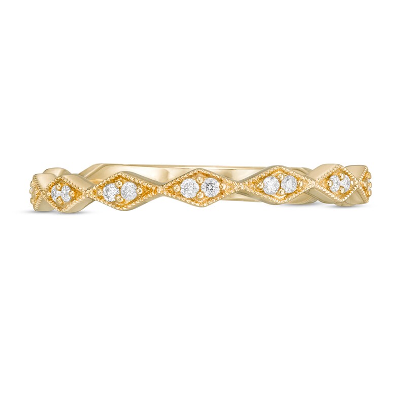 Main Image 4 of 0.05 CT. T.W. Diamond Vintage-Style Art Deco Anniversary Band in 10K Gold