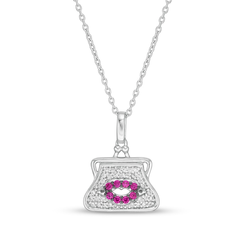 Marilyn Monroe™ Collection Ruby and 0.145 CT. T.W. Diamond Purse with Lips Pendant in Sterling Silver