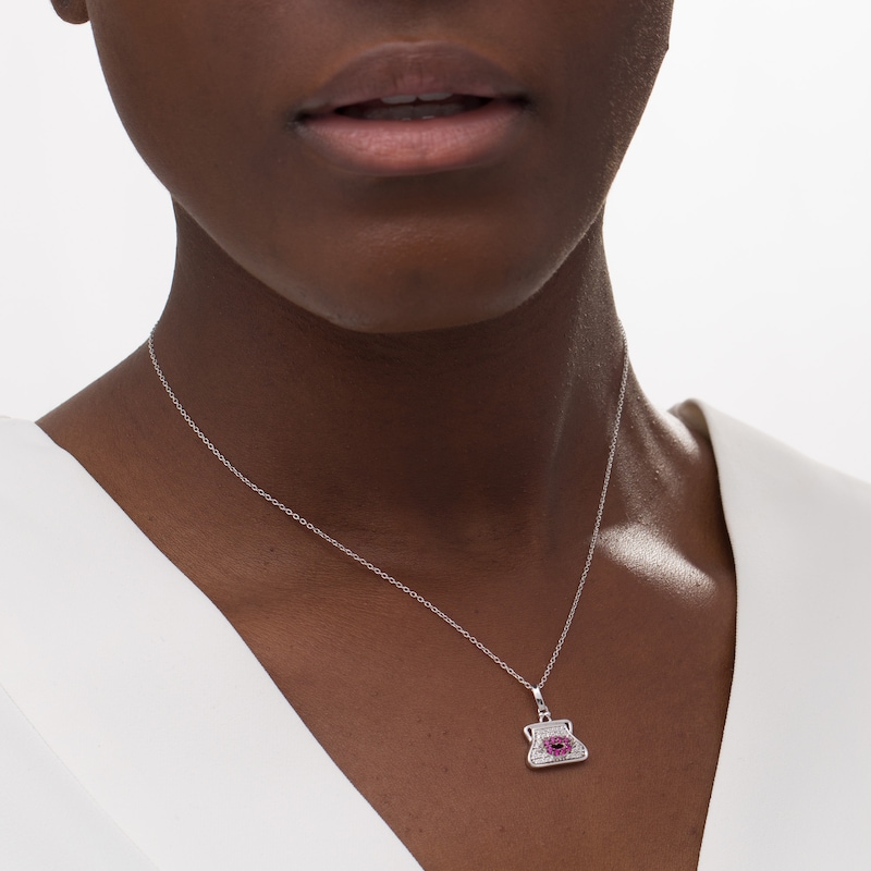Main Image 2 of Marilyn Monroe™ Collection Ruby and 0.145 CT. T.W. Diamond Purse with Lips Pendant in Sterling Silver