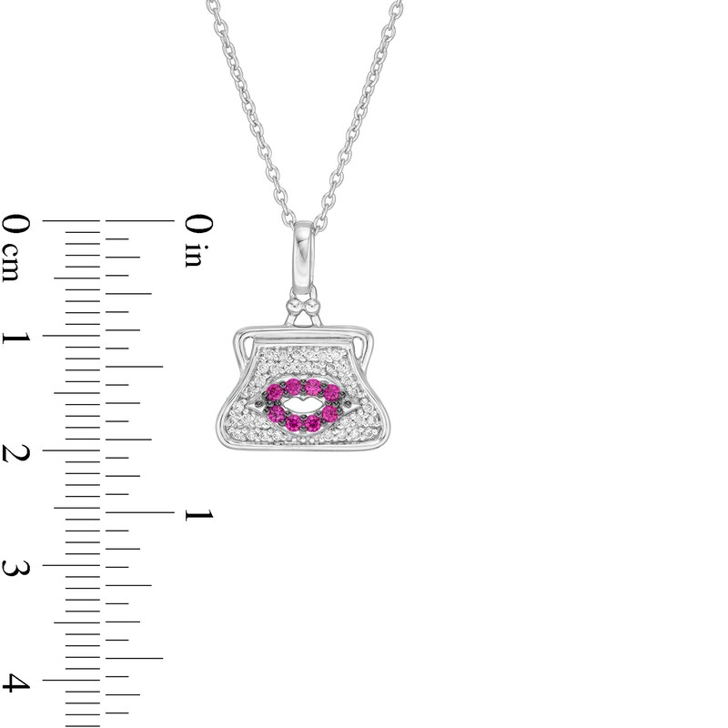 Marilyn Monroe™ Collection Ruby and 0.145 CT. T.W. Diamond Purse with Lips Pendant in Sterling Silver