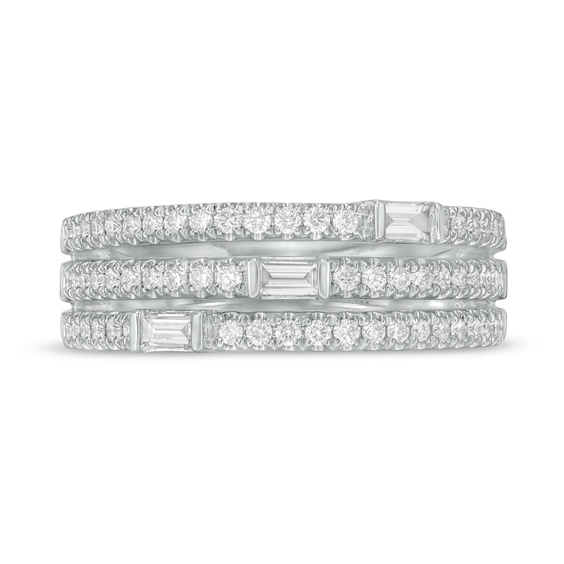 Main Image 4 of 0.50 CT. T.W. Baguette and Round Diamond Triple Row Anniversary Band in 14K White Gold