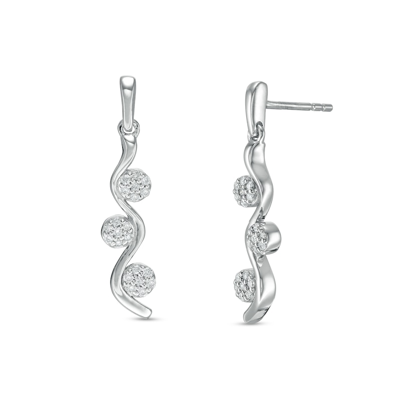 0.15 CT. T.W. Composite Diamond Three Stone Ribbon Drop Earrings in Sterling Silver