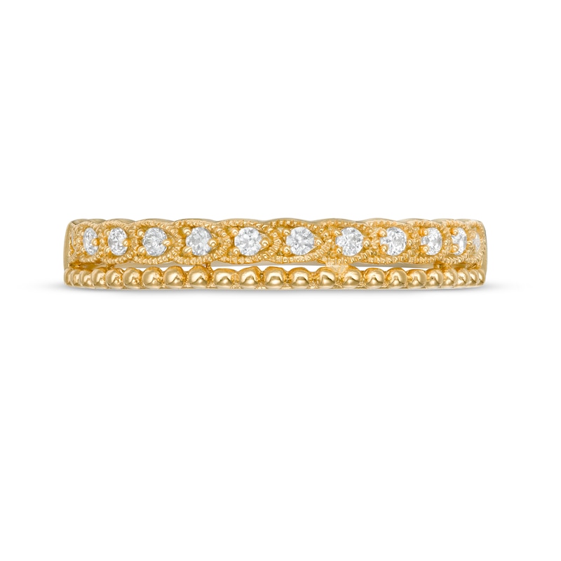 Main Image 4 of 0.09 CT. T.W. Diamond Vintage-Style Double Row Anniversary Band in 10K Gold