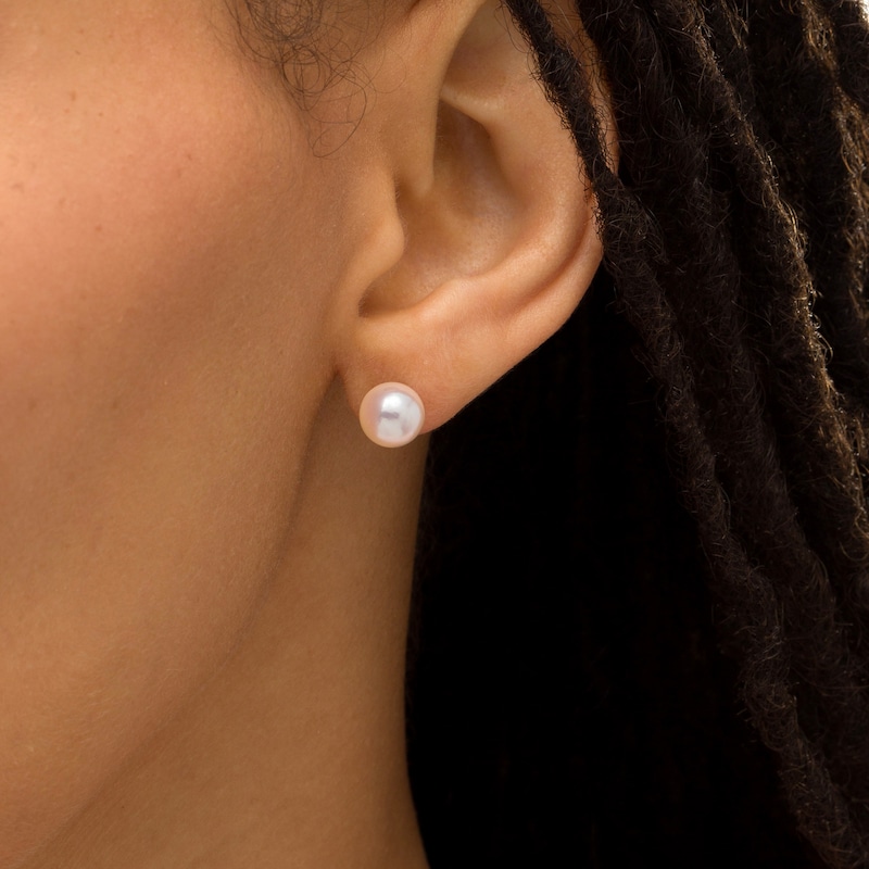 Main Image 2 of IMPERIAL® 7.5-8.0mm Akoya Cultured Pearl Stud Earrings in 14K Gold