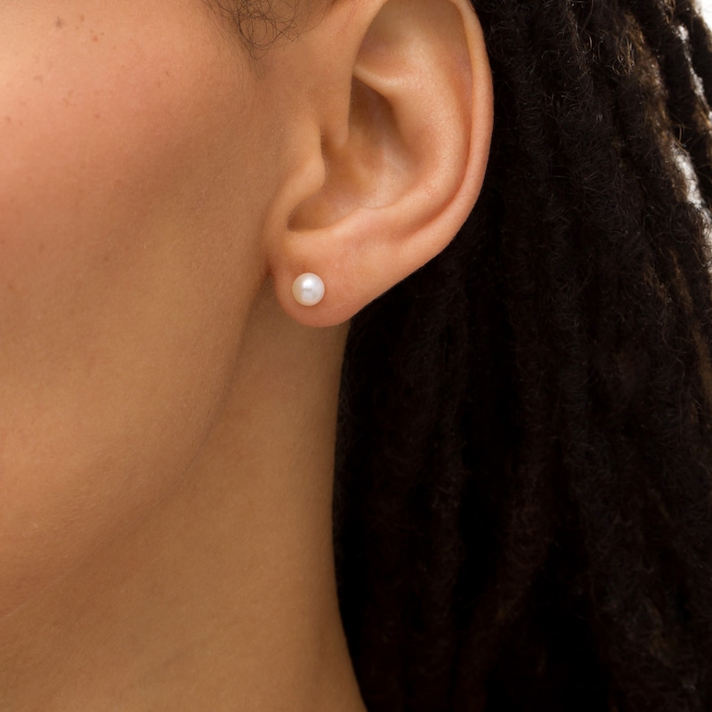 Main Image 2 of IMPERIAL® 5.0-5.5mm Freshwater Cultured Pearl Stud Earrings in 14K Gold