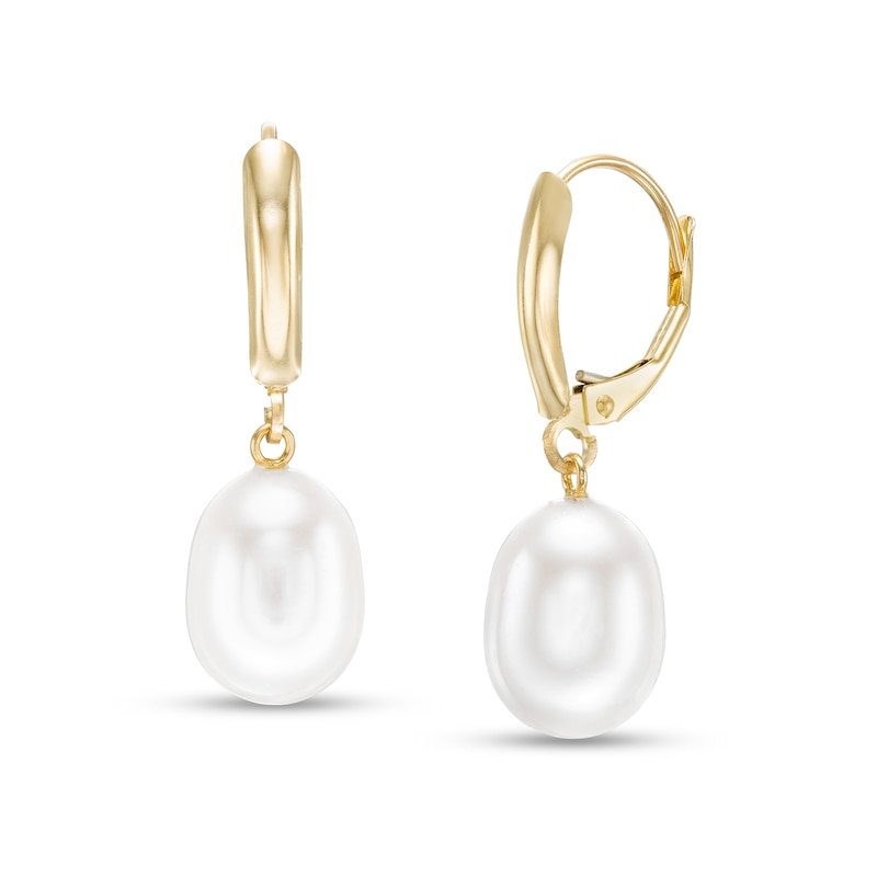 Main Image 1 of IMPERIAL® 8.0-9.0mm Baroque Freshwater Cultured Pearl Drop Earrings in 14K Gold