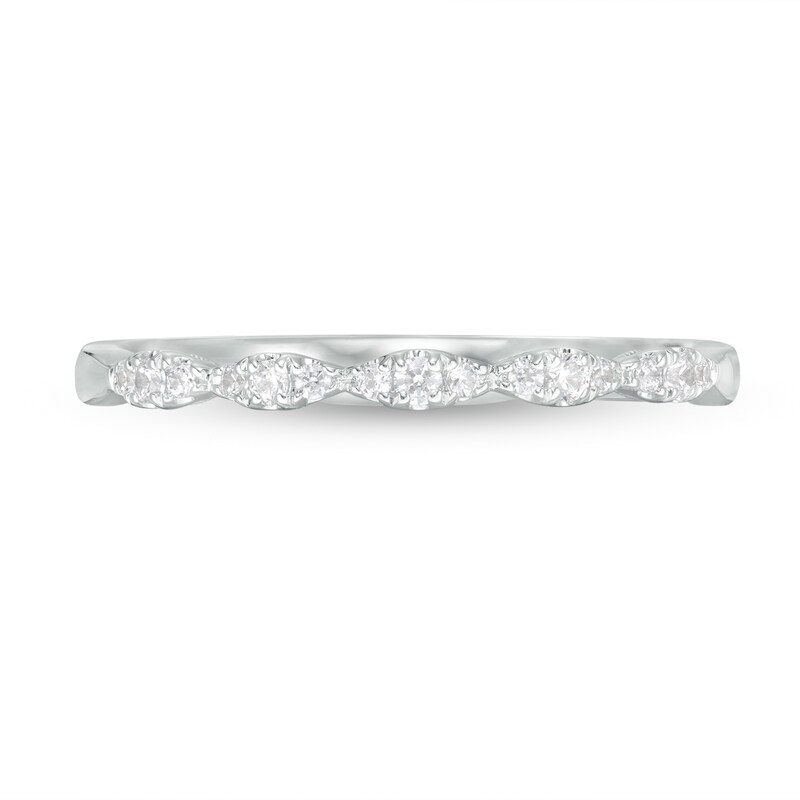 Main Image 4 of 0.12 CT. T.W. Diamond Vintage-Style Scallop Edge Anniversary Band in 10K White Gold