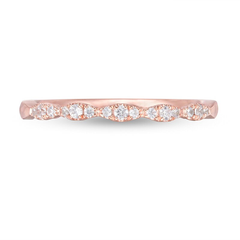 0.12 CT. T.W. Diamond Vintage-Style Scallop Edge Anniversary Band 10K Rose Gold