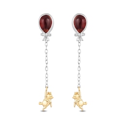 Disney Treasures Winnie the Pooh Garnet and Diamond Accent Balloon Chain Drop Earrings in Sterling Silver and 10K Gold