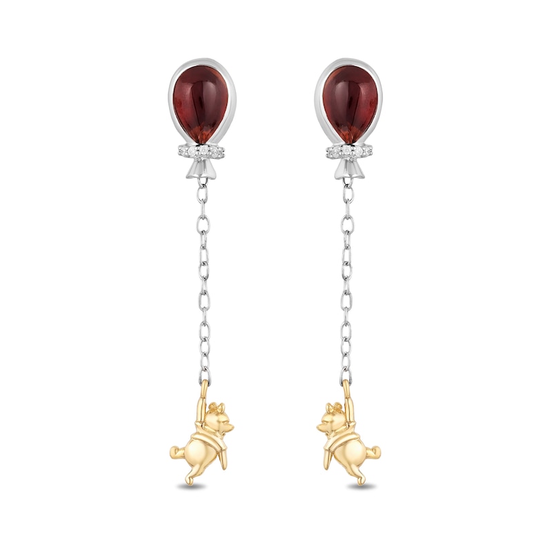 Main Image 1 of Disney Treasures Winnie the Pooh Garnet and Diamond Accent Balloon Chain Drop Earrings in Sterling Silver and 10K Gold