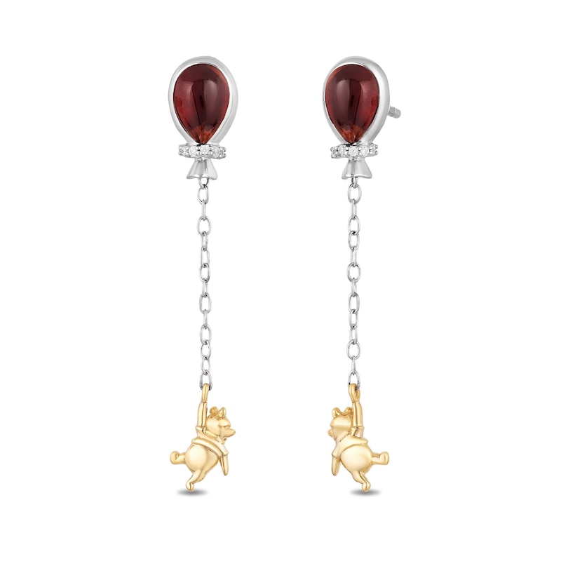 Main Image 2 of Disney Treasures Winnie the Pooh Garnet and Diamond Accent Balloon Chain Drop Earrings in Sterling Silver and 10K Gold