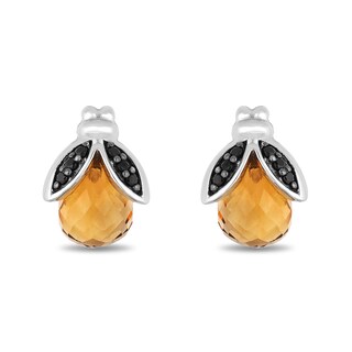 Disney Treasures Winnie the Pooh Citrine and 0.085 CT. T.W. Black Diamond Bee Stud Earrings in Sterling Silver