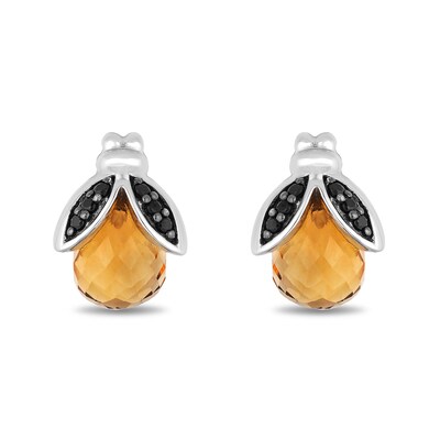 Disney Treasures Winnie the Pooh Citrine and 0.085 CT. T.W. Black Diamond Bee Stud Earrings in Sterling Silver
