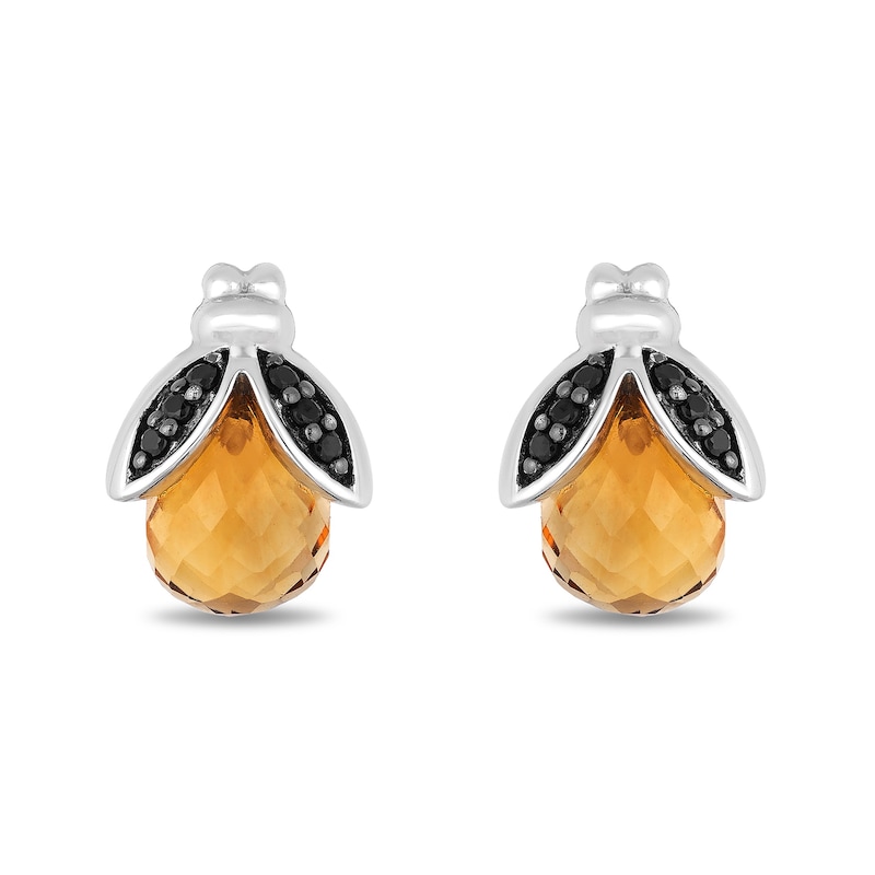 Disney Treasures Winnie the Pooh Citrine and 0.085 CT. T.W. Black Diamond Bee Stud Earrings in Sterling Silver