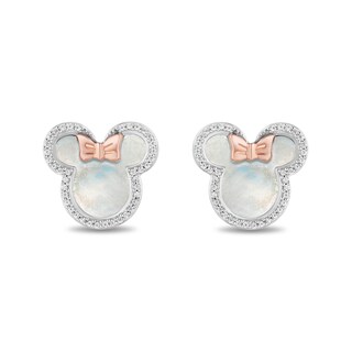 Disney Treasures Minnie Mouse Mother of Pearl and Diamond Outline Stud Earrings in Sterling Silver and 10K Rose Gold
